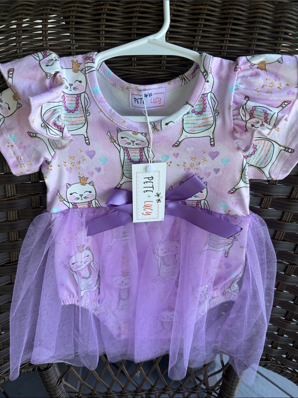 PETE LUCY Purple Tutu Cat Queen Romper Sz 6/9M